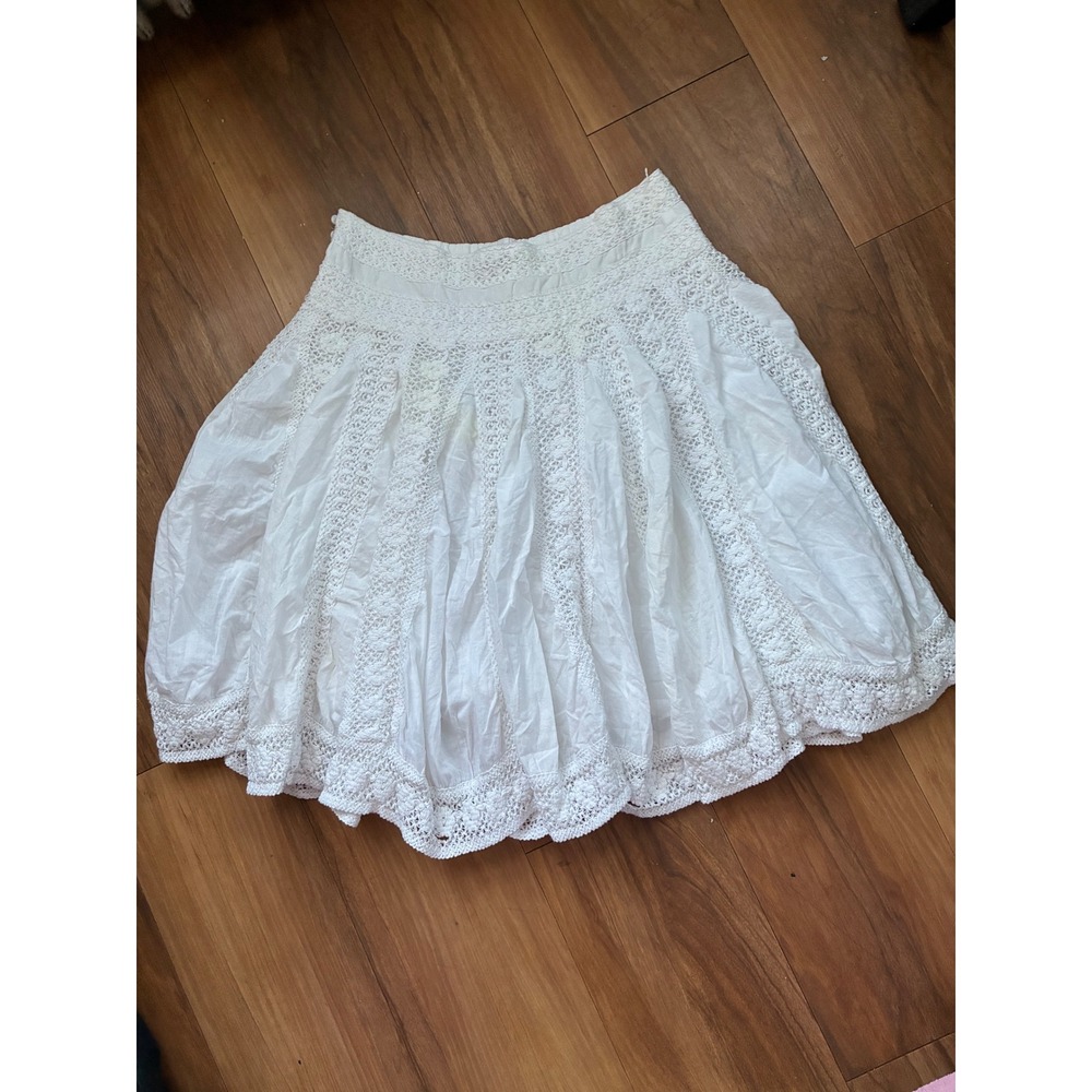 Willi Smith White Cotton Crochet Lace Mini Skirt Cottagecore Boho Size 10
